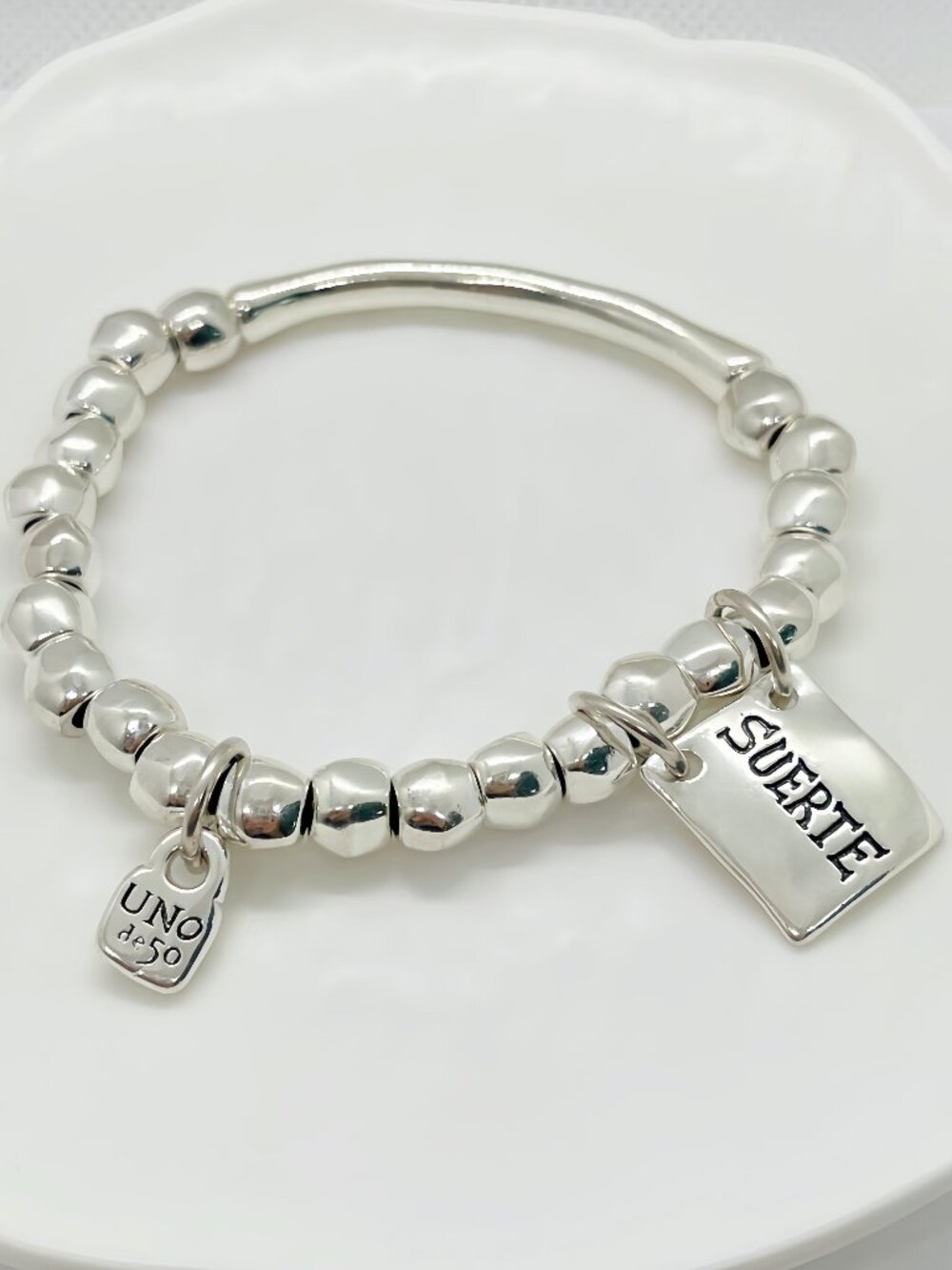 UNO de 50 Luxury Silver Beaded Lucky Bracelet